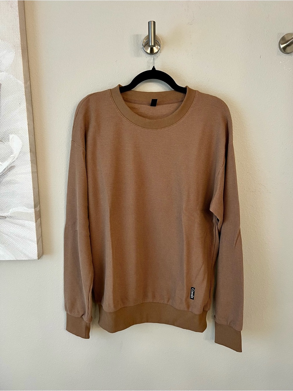 Comfrt Crewneck Waffle Long-Sleeve Top in Brown